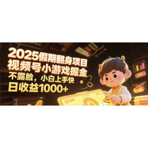 2025假期翻身项目，视频号小游戏掘金，不露脸，小白上手快，日收益1000+