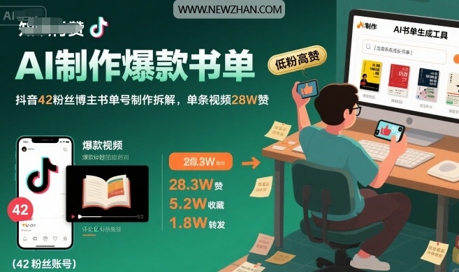 AI制作爆款书单，抖音42粉丝博主书单号制作拆解，单条视频28W赞